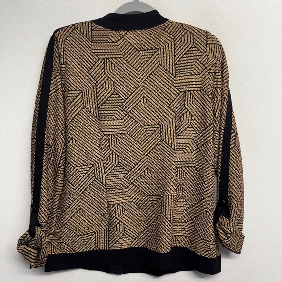 Exclusively Misook Tan Black Boxy Graphic Roll Tab Sleeve Cardigan - Picture 2 of 7